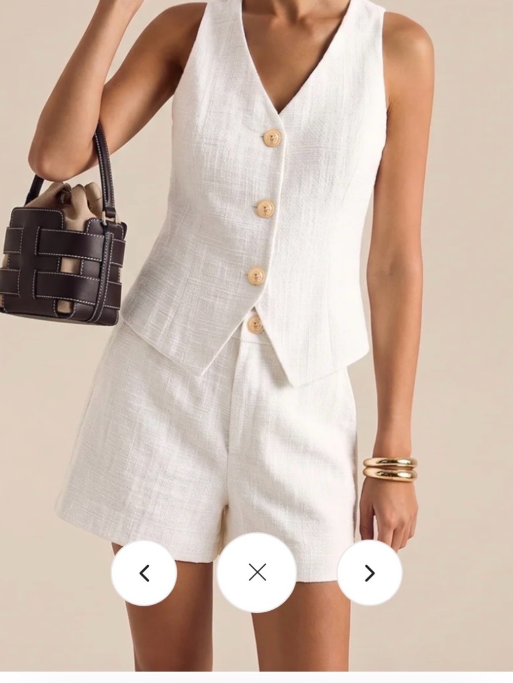 Women's White Linen Tailored Shorts and Vest Set